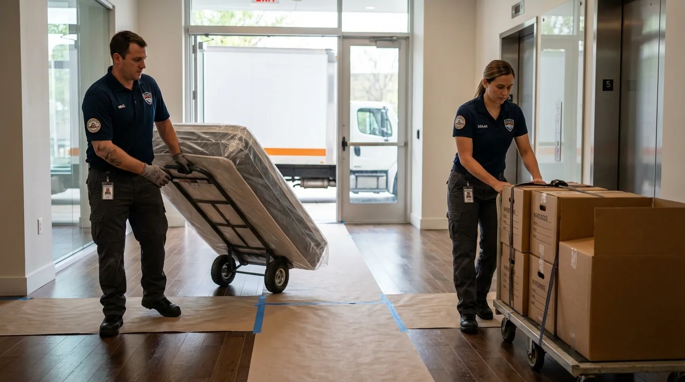 Professional apartment movers loading elevator in Lake Alfred, FL